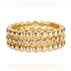 Luv AJ Beaded Diamonte 3 Piece Ring Set Gold New
